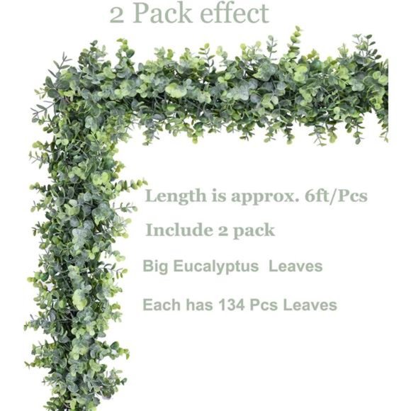 6 Pack Faux Eucalyptus Garland Plant, Artificial Vines Hanging Eucalyptus Leaves - Picture 4 of 7